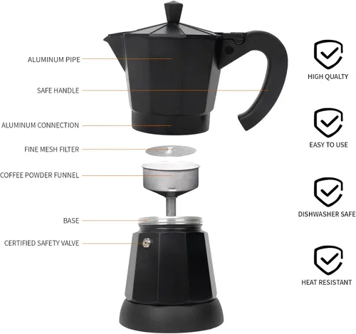 Miniatura 2 de LAOION Cafetera Espresso Maker, Máquina de Café Portátil de 6 Tazas, Cafeteras Eléctricas Modernas Portátiles de 300ml, Olla de Moka Eléctrica