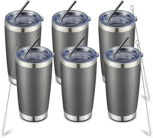 Miniatura 35 de COMOOO Taza de viaje de acero inoxidable de doble pared aislada al vacío de 20 onzas con tapa y pajita, taza de café aislada con recubrimiento