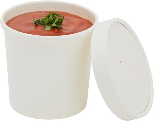 Miniatura 4 de Juvale Recipientes desechables para sopa y helado con tapas, papel blanco de 12 onzas, 50 unidades, cuencos desechables para sopa caliente y tazas