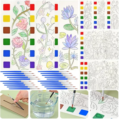 Miniatura 3 de Vileafy Libro de pintura de acuarela de flores de primavera para adultos y niños, pintura sin desorden con actividad artística acuática, diversión
