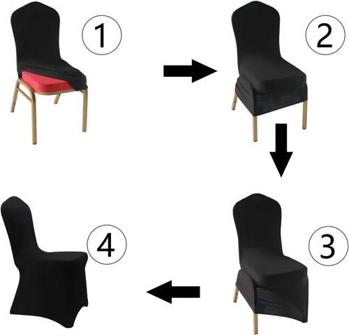 Miniatura 4 de WELMATCH - Fundas elásticas para sillas de elastano negro, 12 fundas elásticas para sillas de boda, fiesta, comedor, buceo (negro, 12)