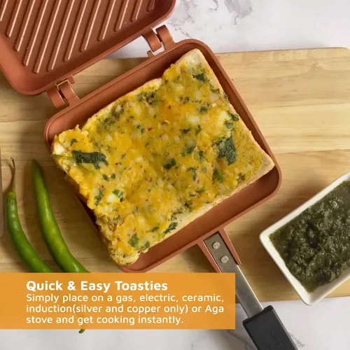 Miniatura 2 de Jean-Patrique Toastie Maker - Prensa de panini de cerámica de cobre - Máquina de queso a la parrilla antiadherente - Sandwichera tostada