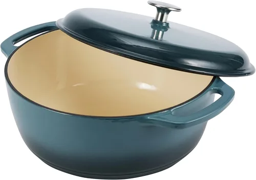 Miniatura 2 de Horno holandés cubierto de hierro fundido esmaltado Amazon Basics, 7.3 cuartos de galón, color gris.