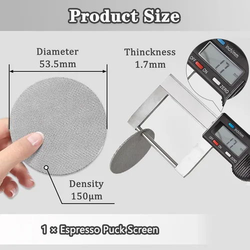 Miniatura 2 de Pantalla de disco expreso, filtro de café de 2.106 in, filtro de malla para portafiltro, cesta de filtro de 0.067 in de grosor, 150 μm, pantalla