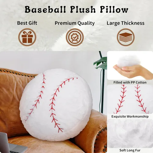 Miniatura 2 de OurHonor Peluche de béisbol, almohada de béisbol de 18 pulgadas, suave y esponjosa, juguete de peluche de béisbol relleno cómodo, cojín decoración