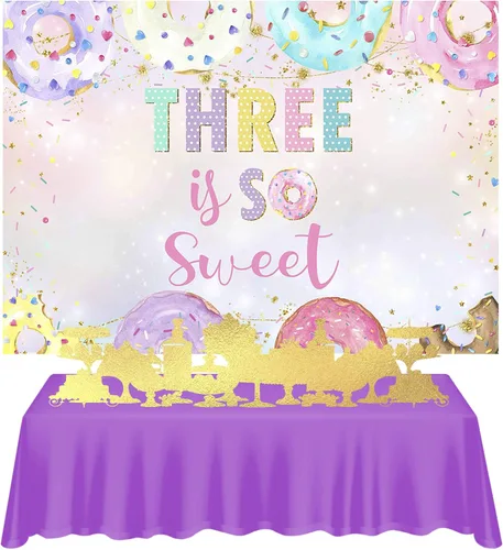 Miniatura 3 de Mocsicka Telón de fondo de cumpleaños con texto en inglés "Three is so Sweet" para decoración de fiesta de cumpleaños de tercer cumpleaños