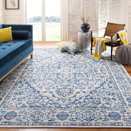 Miniatura 26 de SAFAVIEH - Alfombra de la colección Brentwood - 6' x 9', azul marino y gris claro, diseño envejecido con medallón, no desprende pelusa y fácil azul