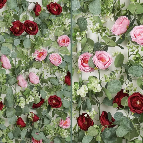 Miniatura 19 de TOCHGREEN Paquete de 2 Guirnaldas de Flores de Eucalipto Artificial de 12 Pies con Rosas Champán, Guirnalda de Flores de Rosa Falsa Verdor