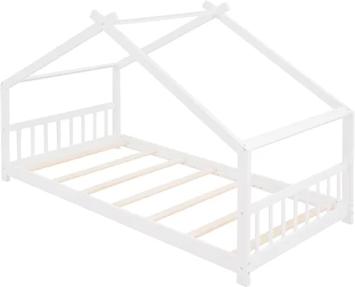 Miniatura 6 de Cama de casa de tamaño individual para niños, base de cama Montessori tamaño individual con cabecero y estribo, cama de madera para niños y niñas