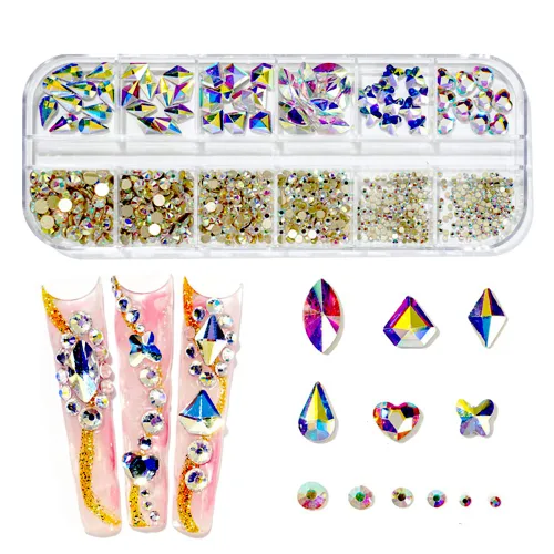 735 diamantes de imitación para uñas, cristales AB, piedras para uñas, cristales 3D, diamantes para uñas, decoración artística, manualidades Arco
