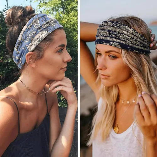 Miniatura 4 de Huachi Diademas para mujer, diademas elásticas bohemias para el cabello de mujer, antideslizantes, anchas y gruesas, de tela suave, accesorios