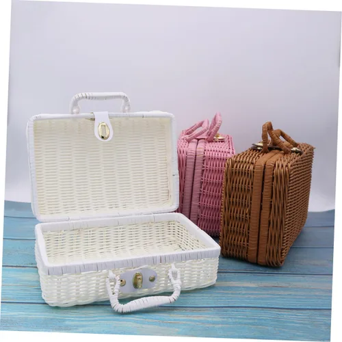 Miniatura 7 de NUOBESTY Organizador de maquillaje tejido, soporte portátil para cosméticos con múltiples compartimentos para cepillos faciales, caja