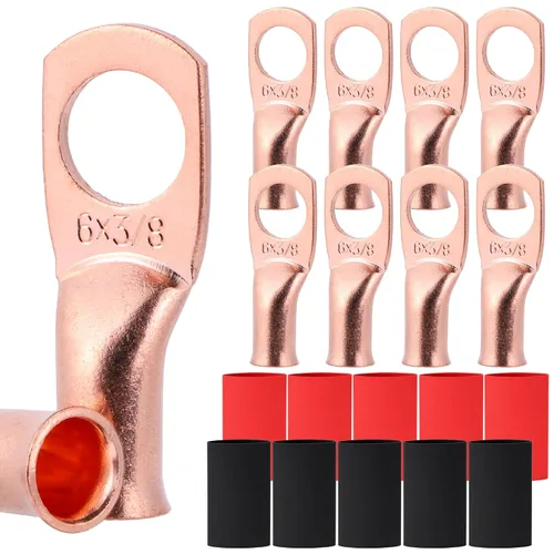 Miniatura 60 de TKDMR - Kit de 264 piezas de extremos de cable de batería, 132 piezas de terminales de anillo de lengüetas de cable de cobre resistentes AWG 8 6 4 2