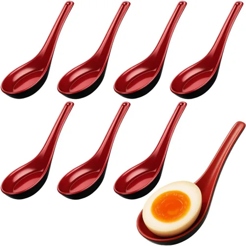 Miniatura 5 de JapanBargain 2384x4, juego de 4 cucharas de sopa de fideos asiáticos, japonesas, chinas, Wonton Soba, arroz Pho Ramen, color rojo y negro