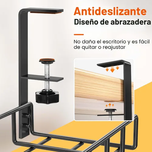 Miniatura 5 de Paquete de 2 bandejas de organización de cables debajo del escritorio, 31.4 pulgadas, organización de cables debajo del escritorio sin taladrar Negro