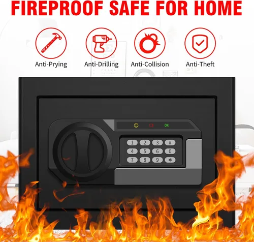 Miniatura 2 de Caja de seguridad pequeña contra incendios de 1.2 pies cúbicos para el hogar, caja de seguridad ignífuga, caja fuerte de seguridad con teclado