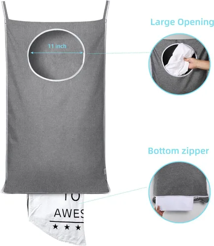 Miniatura 5 de KEEPJOY Bolsa colgante para cesta de lavandería con 2 tipos diferentes de ganchos, tamaño 20 x 30 pulgadas, bolsa de almacenamiento para ropa sucia