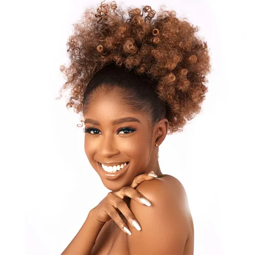 Miniatura 9 de Extensión de cola de caballo rizada con cordón Afro Puff para mujeres negras, extensiones de cabello sintético corto afro Kinkys rizado, extensión