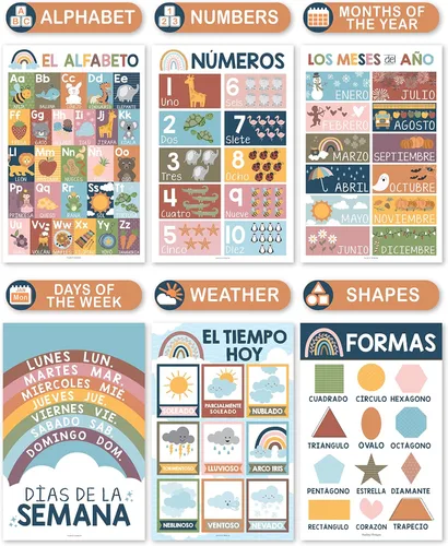 Miniatura 4 de Hadley Designs Carteles de español para el aula – 12 carteles educativos bilingües para decoraciones de aula de español imprescindibles, calendario