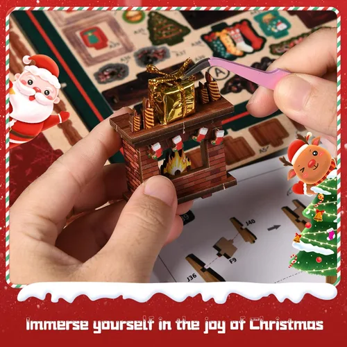 Miniatura 5 de Kit de Rincón de Lectura de Tienda de Navidad, Kit de Casa en Miniatura DIY con Luces LED y Música Rotativa - Rompecabezas 3D de Madera