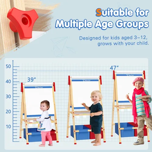 Miniatura 4 de Set de cabalete de arte para niños, tablero de dibujo ajustable de doble cara, cabalete de madera para pintar, edades 2-12, regalo de cumpleaños