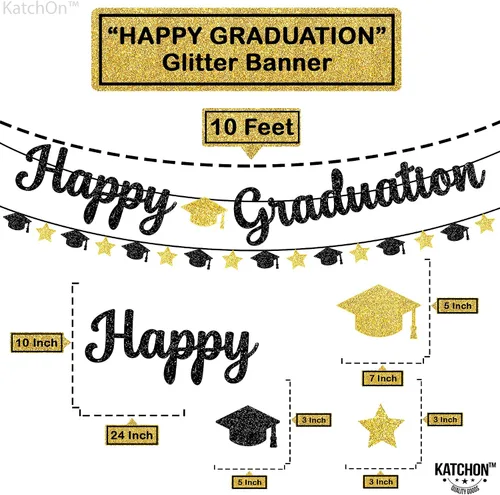 Miniatura 4 de KatchOn, Cartel de feliz graduación con purpurina, sin bricolaje, pre-encordado, decoraciones de graduación 2026, decoraciones de gorra