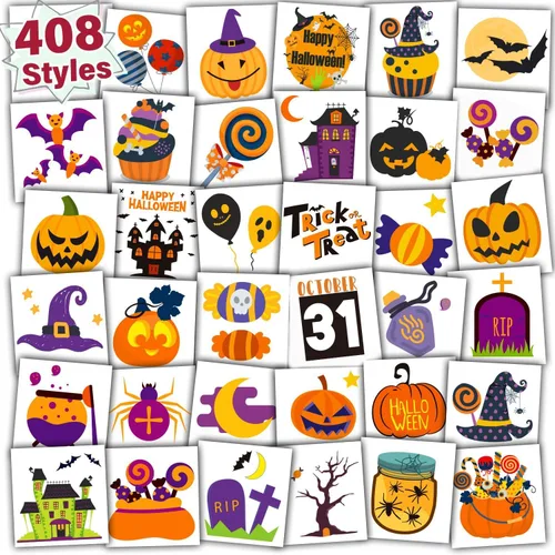 Partywind 408 tatuajes de Halloween para decoración de fiesta de niños, golosinas de Halloween para suministros de fiesta, regalos de bolsas de
