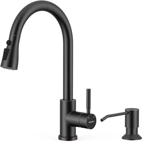 Miniatura 36 de WEWE Grifos de cocina con pulverizador desplegable, grifo de cocina de estilo granja en bronce cepillado con aceite, comercial, moderno, de arco