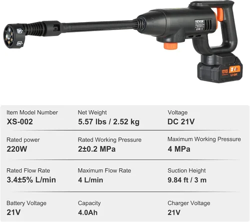 Miniatura 7 de VEVOR - Lavadora a presión inalámbrica, limpiador de energía portátil, pistola de lavadora de alta presión manual para coche con batería de 4.0Ah