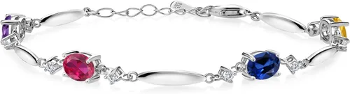 Gem Stone King Pulsera de plata de ley 925 personalizada y personalizada con piedra natal de 4 piedras preciosas y diamantes blancos cultivados en