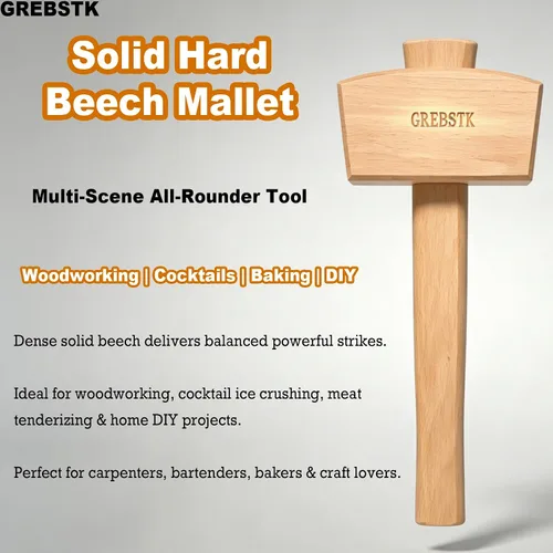 Miniatura 9 de GREBSTK Polished Solid Beech Wood Mallet for Home Bartending & Workshop Polished oiled finish, stain & moisture resistant, wipes clean with ease