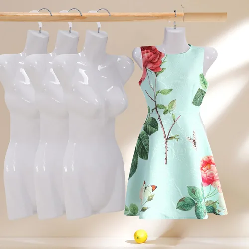 Miniatura 2 de Maniquí de costura de polipropileno (PP), maniquí de costura para torso, maniquí de costura para colgar, maniquí de ropa, con gancho de metal Blanco