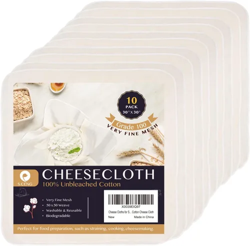 Miniatura 8 de Paño de queso precortado, 15 x 15 pulgadas, paquete de 4, grado 100, paño de queso ultra fino para colar y cocinar, paño de muselina de algodón 100%