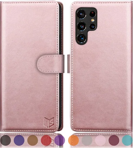 Miniatura 16 de SUANPOT Funda de cuero tipo cartera para Samsung Galaxy S22 Ultra con bloqueo RFID, tarjetero para tarjetas de crédito, funda de teléfono con tapa