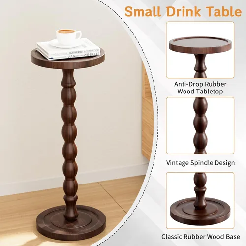 Miniatura 5 de Mesa de bebida de madera maciza, madera de caucho, pequeña mesa auxiliar redonda para espacios pequeños, mesas de Martini, mesas auxiliares de Nogal