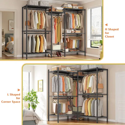 Miniatura 4 de Raybee Perchero en forma de L para esquina, percheros para colgar ropa, 900 libras, perchero resistente para ropa, 74.5 pulgadas de ancho x 18 Negro