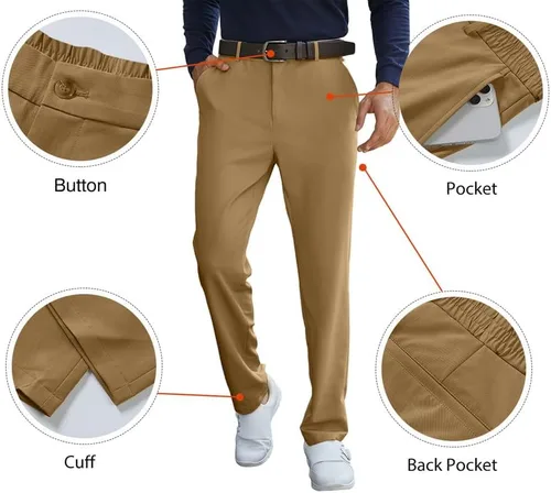 Miniatura 3 de JMIERR Pantalones de golf para hombre, elásticos, ajustados, para correr, viajes, trabajo, pantalones de vestir chinos para hombre
