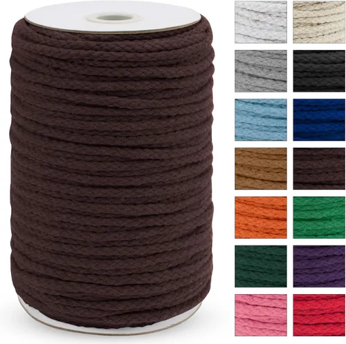 Miniatura 23 de JeogYong - Cuerda de macramé trenzada 5mm x 90m, cuerda de algodón trenzada de 8 hebras natural, cuerda de cordón de dibujo colorida para colgar