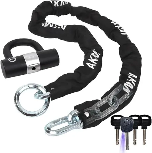 Miniatura 10 de AKM Candado de cadena para bicicleta de 47.2 in/4 pies, resistente, duradero, 0.472 in de grosor, antirrobo, cadena de bicicleta con 4 teclas