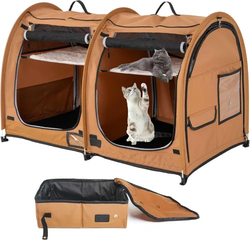 Miniatura 17 de Mispace - Jaula/Casa portátil para gatos con doble compartimento de exhibición, fácil de plegar y transportar, cómoda jaula de viaje para cachorros