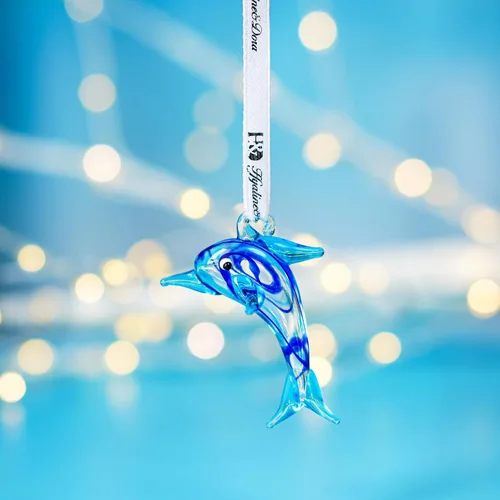 Miniatura 3 de Adorno de delfín de cristal de 2 pulgadas para árbol de Navidad, decorativo colgante de vidrio soplado, mini figura de delfín azul