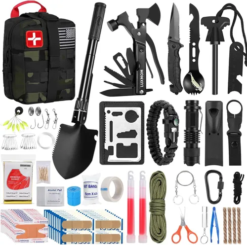 Miniatura 9 de Kit de supervivencia y de primeros auxilios, equipo de supervivencia profesional con bolsa de transporte para hombre, padre, esposo que gusten Caqui