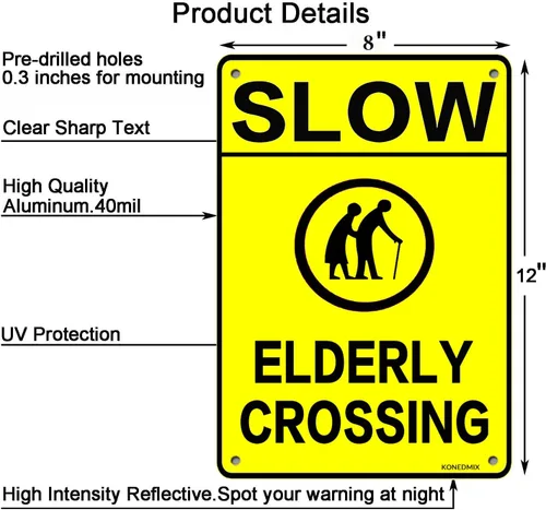 Miniatura 2 de Warn Elderly Crossing - Letrero de metal para uso en interiores y exteriores, 8 x 12 pulgadas
