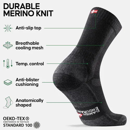 Miniatura 2 de DANISH ENDURANCE Merino Wool Hiking Socks for Men Women Crew Length Thermal 3 Pack