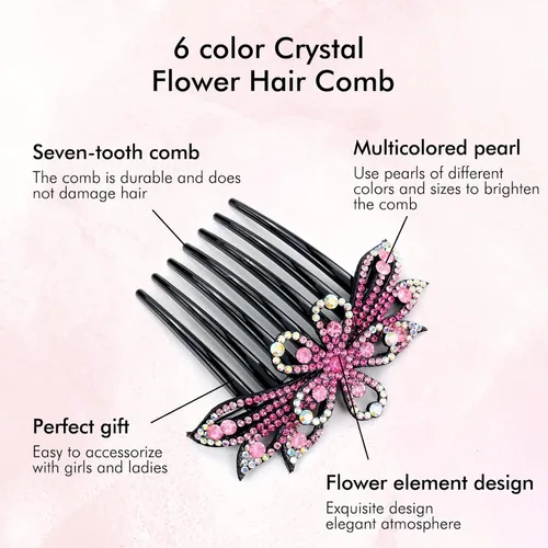 Miniatura 4 de Lawie Paquete de 6 peines laterales grandes de cristal con diamantes de imitación, dientes largos y brillantes, accesorios decorativos de plástico