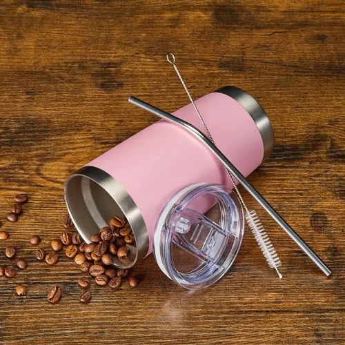 Miniatura 6 de COMOOO Taza de viaje de acero inoxidable de doble pared aislada al vacío de 20 onzas con tapa y pajita, taza de café aislada con recubrimiento