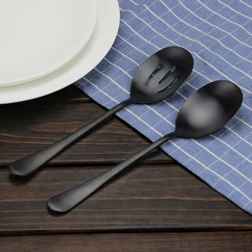 Miniatura 8 de AOOSY Juego de cucharas de servir de acero inoxidable mate negro de 8.7 pulgadas, cucharas de servir x 1, cucharas ranuradas x 1 Utilidades