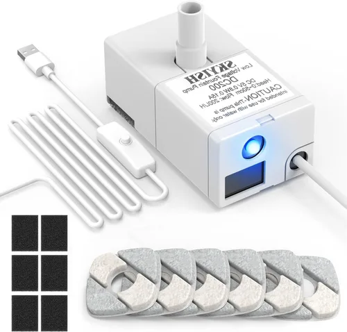Bomba de fuente de agua para gatos para fuente de 50 onzas, 95 onzas, ultra silenciosa, cable USB, luz LED y paquete de 6 filtros de fuente para