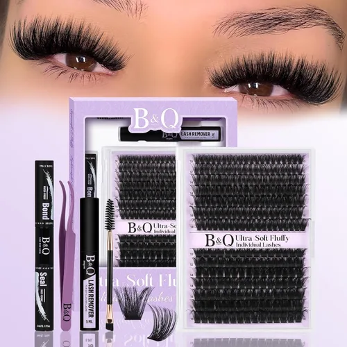 Miniatura 15 de Kit de racimos de pestañas esponjosas B&Q 280 piezas, extensiones de pestañas en racimos ultrasuaves, racimos de pestañas de volumen 70+90D 10-18mm