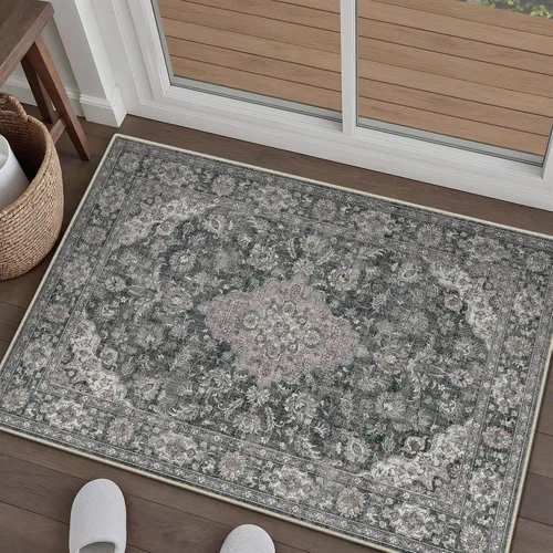 Miniatura 100 de HUGEAR 8x10 Alfombras lavables a máquina color marrón para pasillo, alfombra grande de área interior, alfombra de acento floral, alfombra de pelo